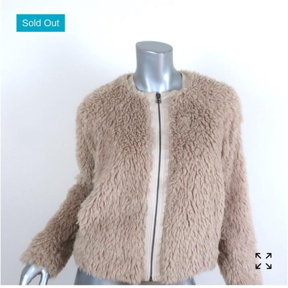 REBECCA TAYLOR FAUX FUR BOMBER JACKET BEIGE SIZE L $440 TRENDING - Picture 2 of 6